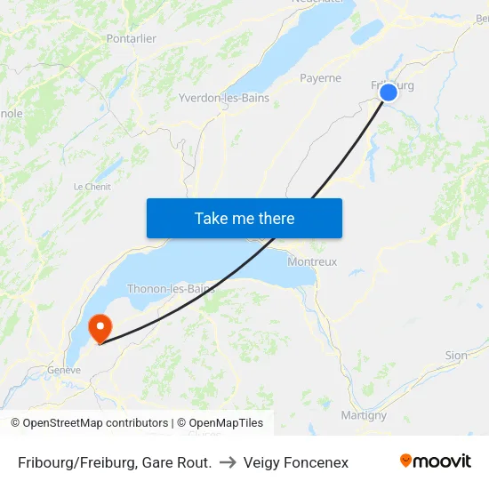 Fribourg/Freiburg, Gare Rout. to Veigy Foncenex map