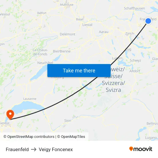 Frauenfeld to Veigy Foncenex map