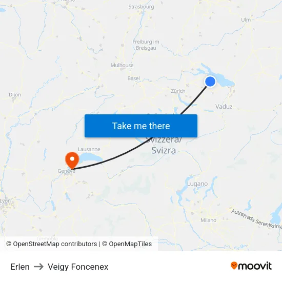 Erlen to Veigy Foncenex map