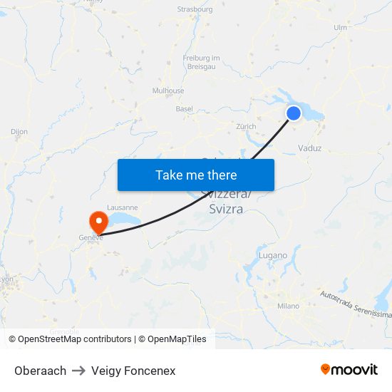 Oberaach to Veigy Foncenex map