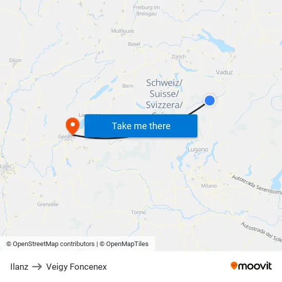Ilanz to Veigy Foncenex map