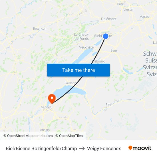 Biel/Bienne Bözingenfeld/Champ to Veigy Foncenex map