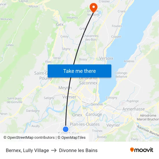 Bernex, Lully Village to Divonne les Bains map