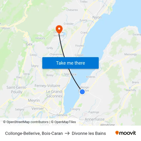 Collonge-Bellerive, Bois-Caran to Divonne les Bains map