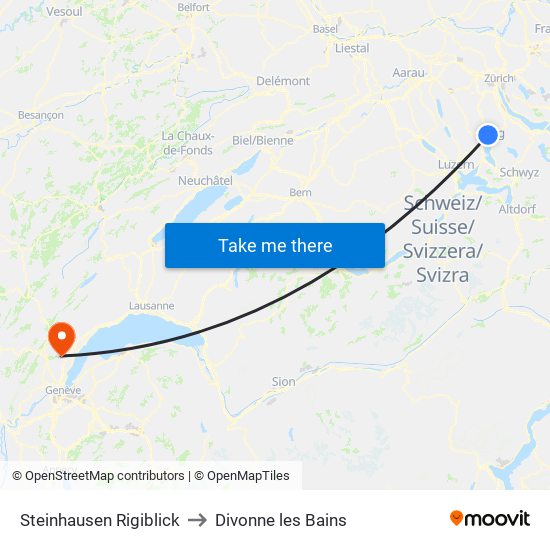 Steinhausen Rigiblick to Divonne les Bains map