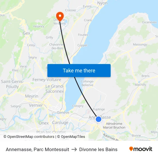 Annemasse, Parc Montessuit to Divonne les Bains map