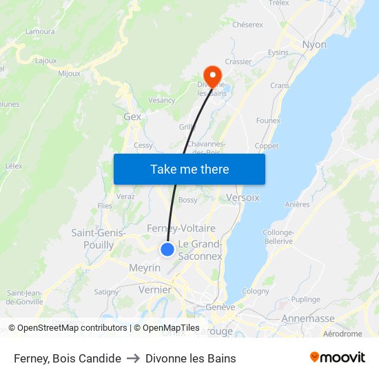 Ferney, Bois Candide to Divonne les Bains map