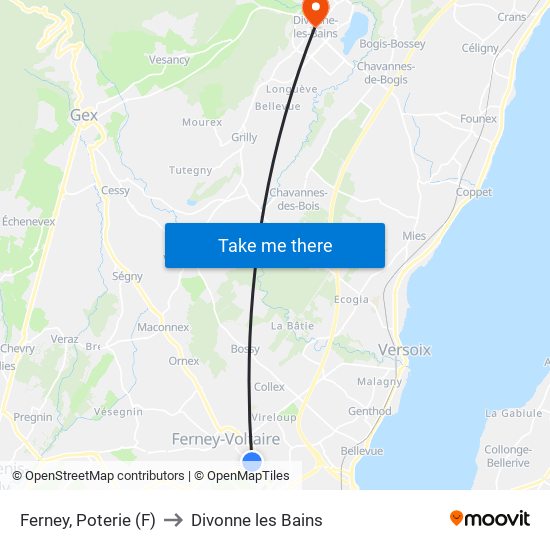 Ferney, Poterie (F) to Divonne les Bains map
