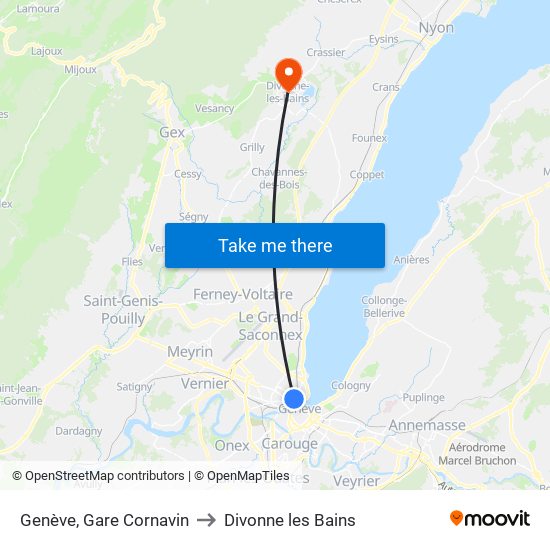 Genève, Gare Cornavin to Divonne les Bains map