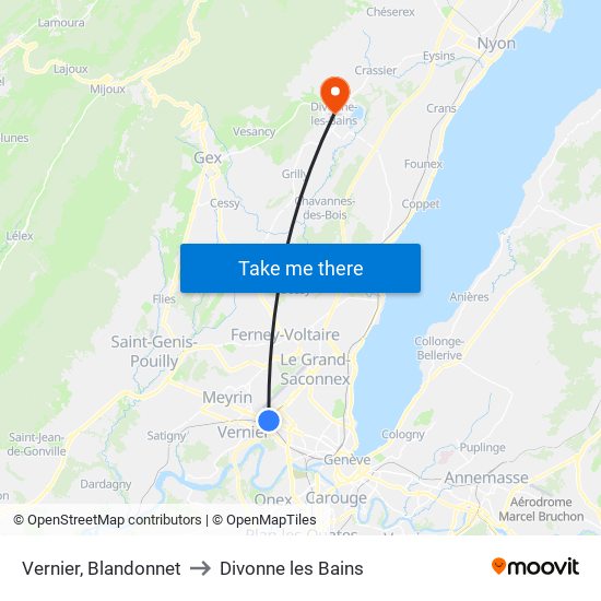 Vernier, Blandonnet to Divonne les Bains map