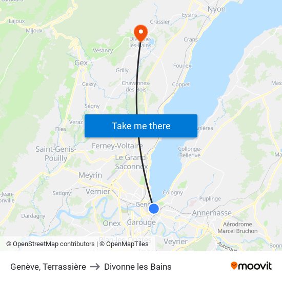 Genève, Terrassière to Divonne les Bains map