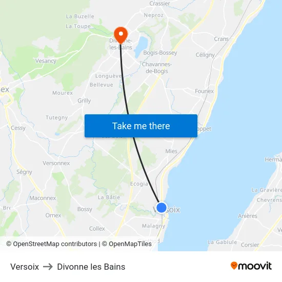 Versoix to Divonne les Bains map