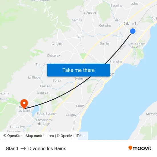 Gland to Divonne les Bains map