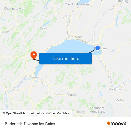 Burier to Divonne les Bains map