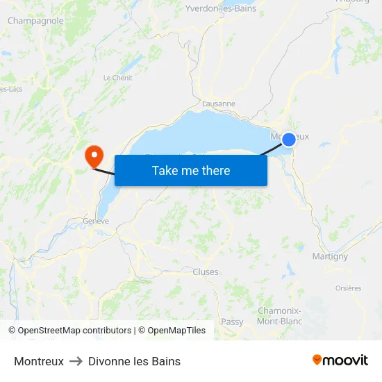 Montreux to Divonne les Bains map