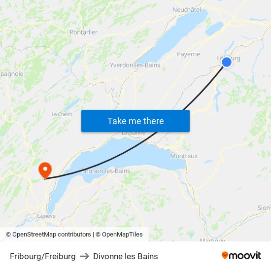 Fribourg/Freiburg to Divonne les Bains map