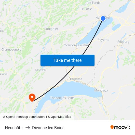 Neuchâtel to Divonne les Bains map