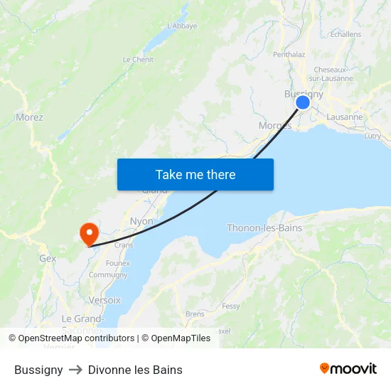 Bussigny to Divonne les Bains map