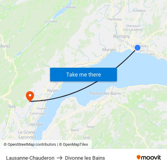 Lausanne-Chauderon to Divonne les Bains map