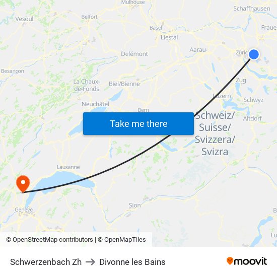 Schwerzenbach Zh to Divonne les Bains map