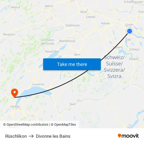 Rüschlikon to Divonne les Bains map