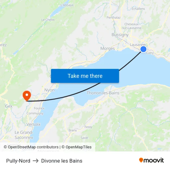 Pully-Nord to Divonne les Bains map