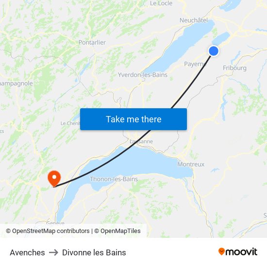 Avenches to Divonne les Bains map
