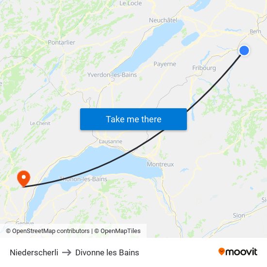 Niederscherli to Divonne les Bains map