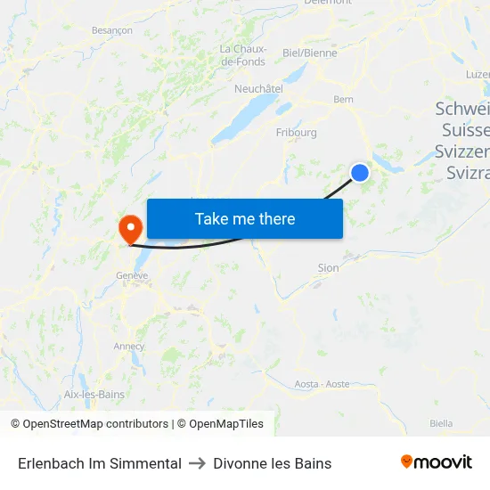 Erlenbach Im Simmental to Divonne les Bains map