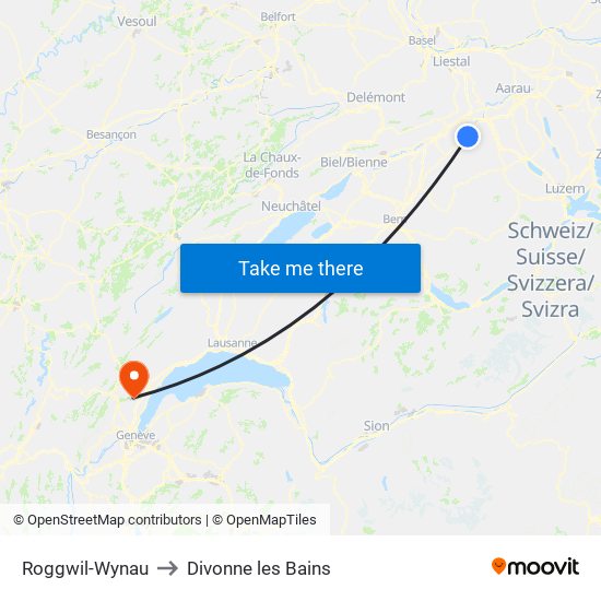 Roggwil-Wynau to Divonne les Bains map