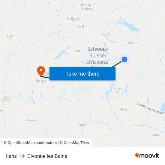 Ilanz to Divonne les Bains map