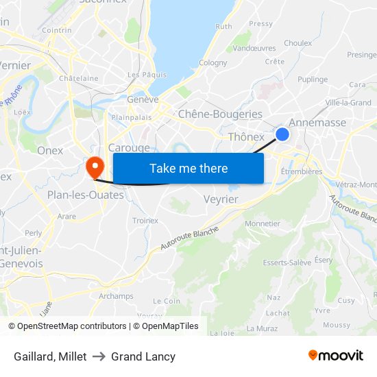 Gaillard, Millet to Grand Lancy map