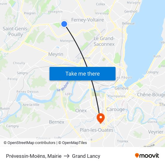 Prévessin-Moëns, Mairie to Grand Lancy map