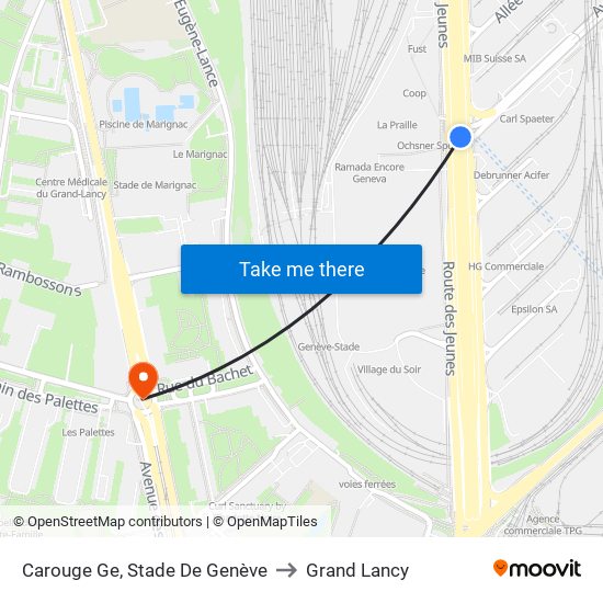 Carouge Ge, Stade De Genève to Grand Lancy map