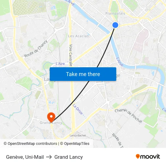 Genève, Uni-Mail to Grand Lancy map