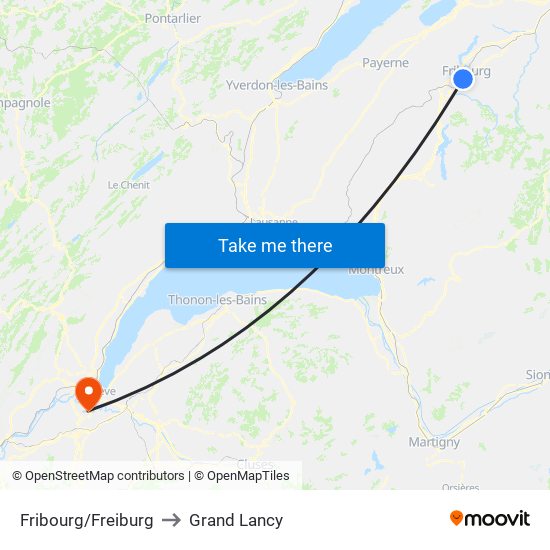 Fribourg/Freiburg to Grand Lancy map