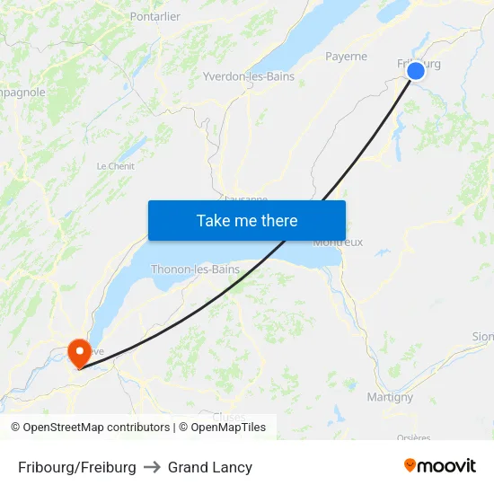 Fribourg/Freiburg to Grand Lancy map