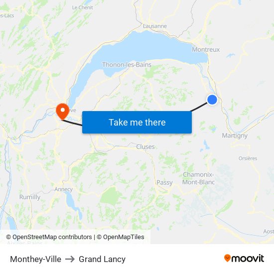 Monthey-Ville to Grand Lancy map