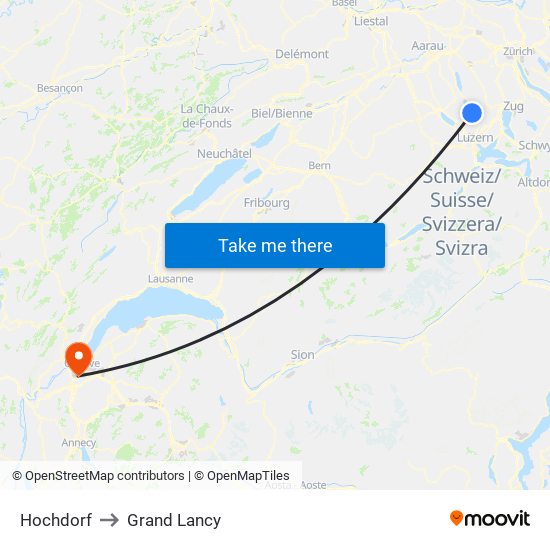 Hochdorf to Grand Lancy map