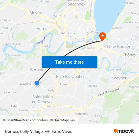 Bernex, Lully Village to Eaux Vives map