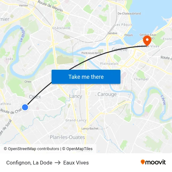 Confignon, La Dode to Eaux Vives map