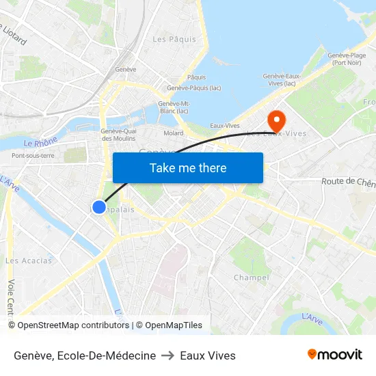 Genève, Ecole-De-Médecine to Eaux Vives map