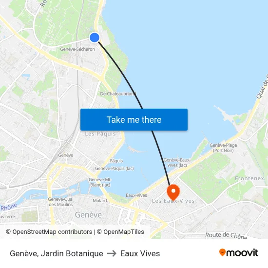 Genève, Jardin Botanique to Eaux Vives map