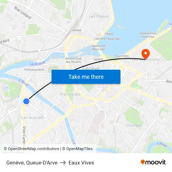 Genève, Queue-D'Arve to Eaux Vives map