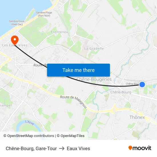 Chêne-Bourg, Gare-Tour to Eaux Vives map
