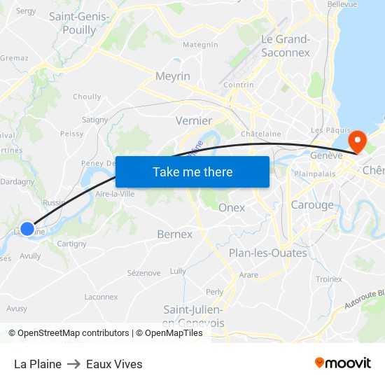 La Plaine to Eaux Vives map