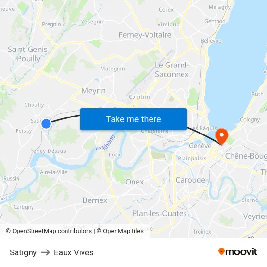 Satigny to Eaux Vives map