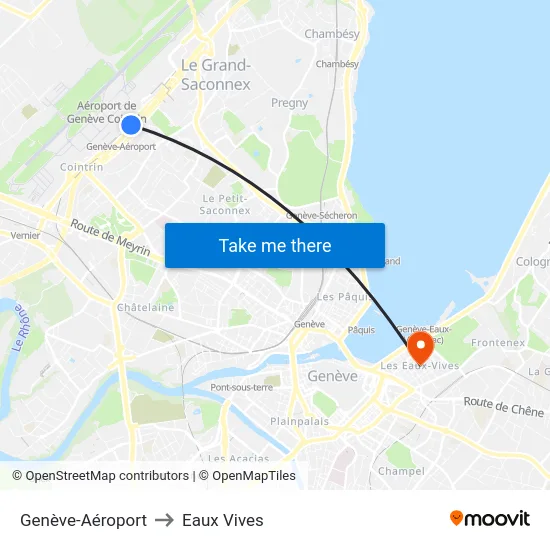 Genève-Aéroport to Eaux Vives map
