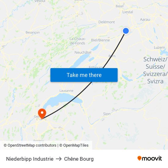 Niederbipp Industrie to Chêne Bourg map