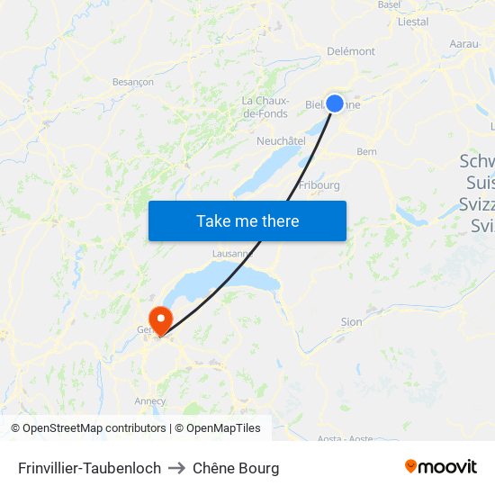 Frinvillier-Taubenloch to Chêne Bourg map